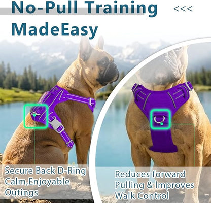BARKBAY Dog Harness No Pull Oxford with ID Tag Pocket - Heavy Duty, Reflective, Easy Control for Large Dogs(Purple Oxford,L)