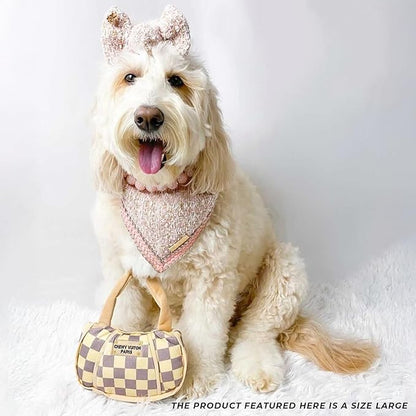 Haute Diggity Dog Chewy Vuiton Handbag Plush Squeaky Dog Toy, Soft Durable Designer-Inspired Stuffed Puppy Chew Toys for Small, Medium & Large Dogs, Machine-Washable (Tan Checker) XL