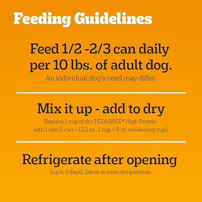 Pedigree High Protein Wet Dog Food, Adult Soft Canned Dog Food, Beef & Lamb Flavor, 13.2 oz Cans, 12 Count