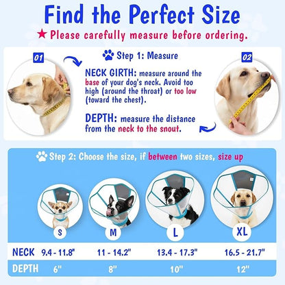Comfy Dog Cone Collar for Dogs to Stop Licking, Soft Transparent E Collar for Small Dogs After Surgery, Extra-Long Recovery Cones, Durable & Easy-Clean Pet Neck Collar, Lightweight Cone(Blue-Green, S)