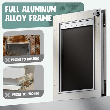 Dog Door for Door All Aluminum 3 Flaps White, Large Dog Doggy Doggie Door, Heavy Duty Pet Door for Dogs, with Insulation Flap and Lockable Closing Panel, Durable Rust Resistant, for Pets Up to 110lbs