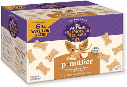 Wellness Old Mother Hubbard Classic P-Nuttier Dog Biscuits, Natural Training Treats, Peanut Butter Flavor, Mini Size, 6 lb Box