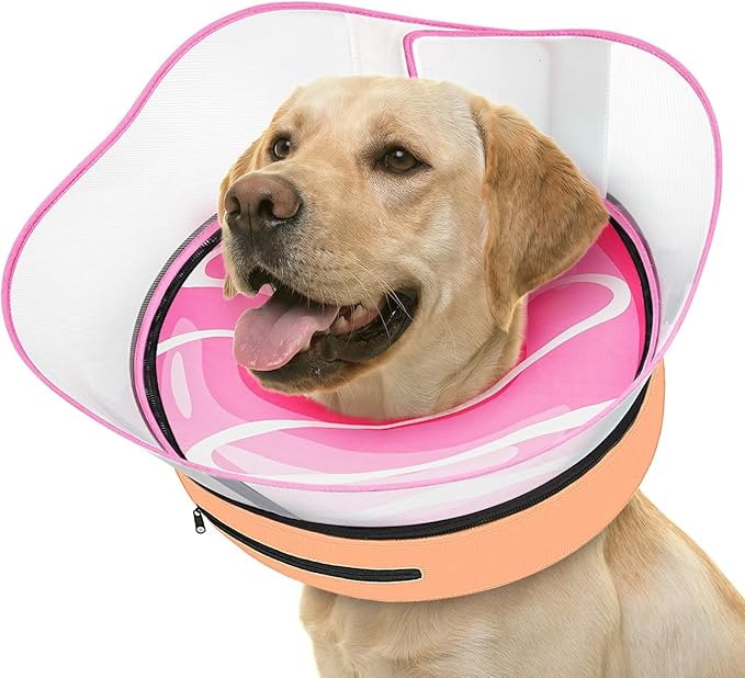Supet Raised Inflatable Dog Cone After Surgery - Adjustable Recovery Donut Collar with Removable Shield to Stop Licking Wounds & Protect Stitches - Soft Dog Cone Alternative for Large Dogs (Pink,L)