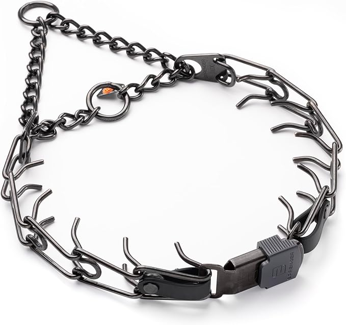 Herm Sprenger Black Stainless Steel Dog Collar with Quick Release ClicLock Buckle O-Ring Biothane Insert Training Collar Made in Germany (Black, 23in x 3.2mm(Neck Size up to19-20in))