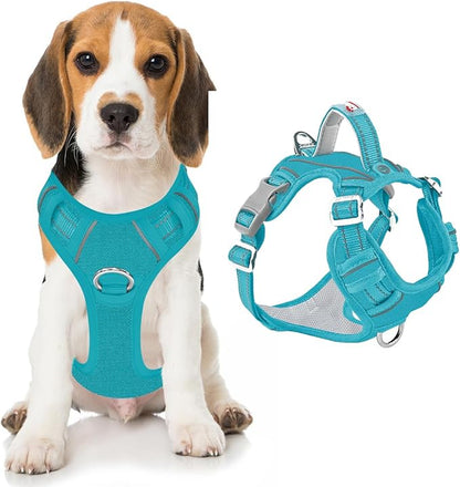 BARKBAY Dog Harness No Pull Oxford with ID Tag Pocket - Heavy Duty, Reflective, Easy Control for Large Dogs(Aqua Oxford,M)