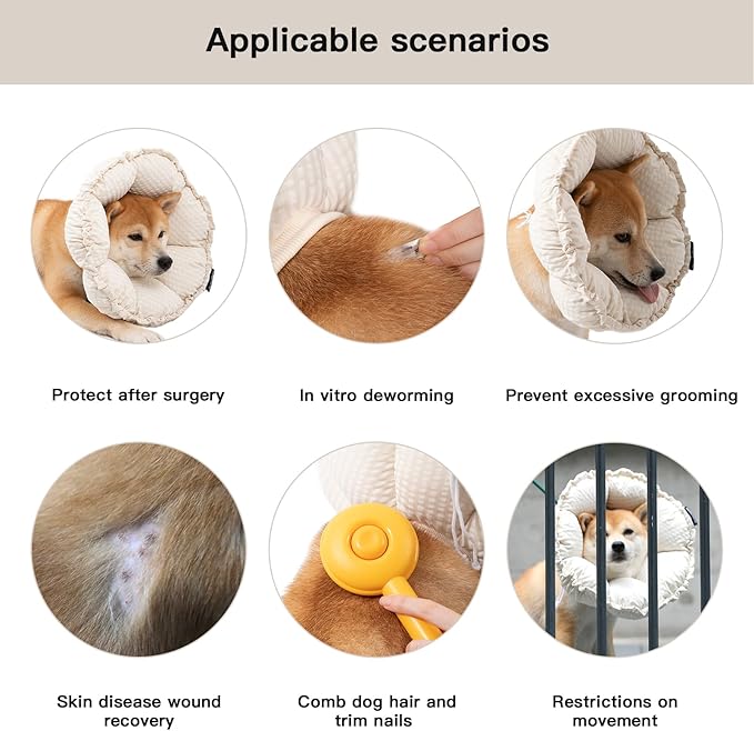 H HIDREAM Soft Dog Cones for Medium Dogs,Cute Adjustable Cone for Dogs to Stop Licking,Dog Recovery Collars & Cones that can Protect Head and Foot Wounds，Egg White All-Season Style