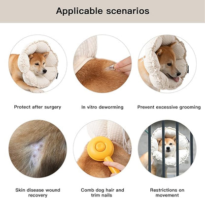 H HIDREAM Soft Dog Cones for Medium Dogs,Cute Adjustable Cone for Dogs to Stop Licking,Dog Recovery Collars & Cones that can Protect Head and Foot Wounds，Egg White All-Season Style