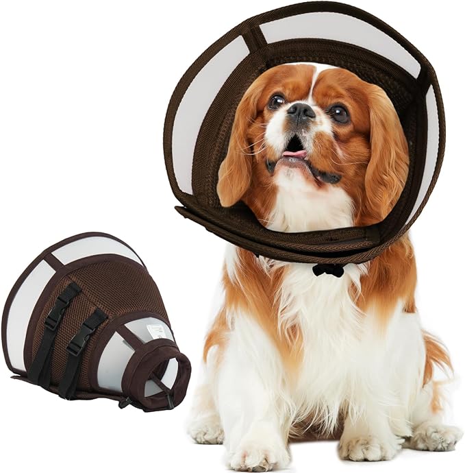 Dog Cone for Medium Dogs to Stop Licking | Adjustable Elizabethan Collar for After Surgery for Neutering, Lightweight Breathable Recovery E-Collar to Prevent Biting Wounds (Brown, L)