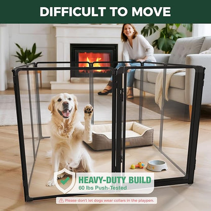 FXW AuraSpace Pro Acrylic Indoor Dog Playpen, Heavy-Duty with Metal Frame, 40" Height 8 Panels for Medium and Large Dogs, Black│Patented