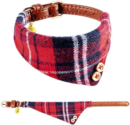 EXPAWLORER Dog Collar and Leash Set - Classic Plaid Dog Bow Tie and Dog Bandana Collar with Bell, Dog Leash Tangle Free, Adjustable Collars for Small Medium Large Dogs Cats, Holiday Ideal Gift