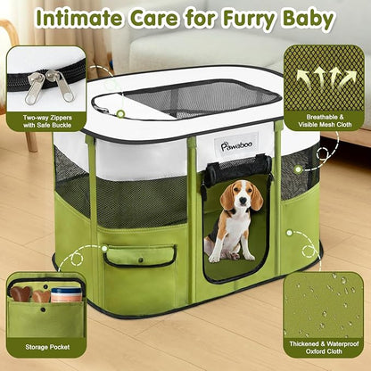 Dog Playpen, Portable Pet Playpen Cat PlayPens, 600D Oxford Dog Kennel Tent Crate, Waterproof&Breathable, Indoor Outdoor Travel Camping Use for Medium/Large Breed with Carrying Case+Folding Bowl(M)