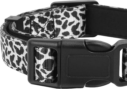 Reflective Dog Collar, Adjustable Soft Neoprene Padded Nylon Pet Collars with Buckle for Puppy and Small Dogs, Cats, Black White Cow,L