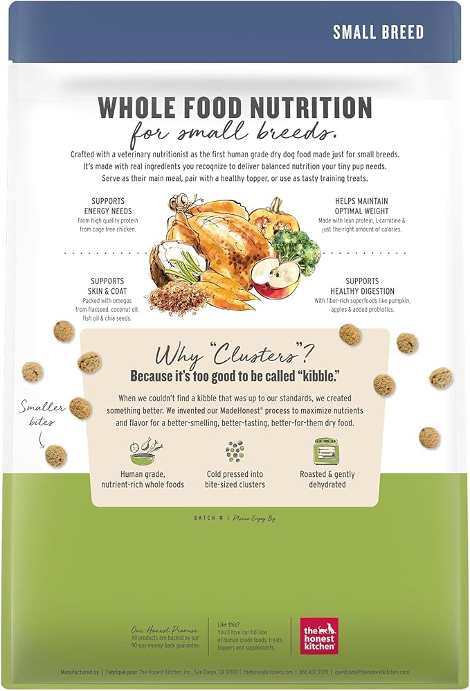 The Honest Kitchen Whole Food Clusters Small Breed Grain Free Chicken Dry Dog Food, 4 lb Bag