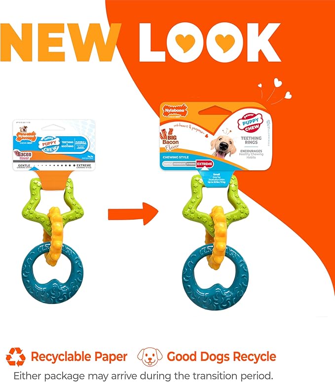 Nylabone Teething Rings Puppy Power Chew Toy for Puppies, Soothing Puppy Teething Bone, Enrichment Toy for Puppies, Bacon Flavor, Small Dogs - Up to 25 Ibs, 1 Count