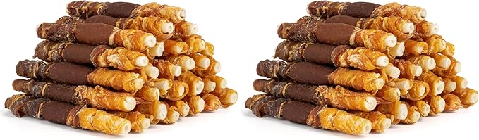 MON2SUN Dog Treats, Triple Flavor 5 Inch Chicken Liver Duck and Chicken Wrapped Rawhide Snacks for Small and Medium Dogs, 21.16 Oz (30 Count-Pack of 2)