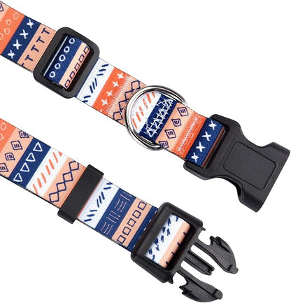 Mihqy Dog Collar with Bohemia Floral Tribal Geometric Patterns - Soft Ethnic Style Collar Adjustable for Small Medium Large Dogs(Simple Symbols,XS)