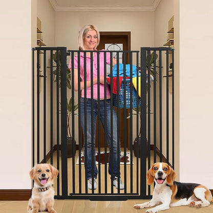 SHYUJAJIE 55 Inch Extra Tall Pet Gate for Cats,29.92"-48" Adjustable Wide Dog Gates,Pressure Mounted Walk Through Tall Pets Gate for Doorways,Hallway,Stairs(Black)