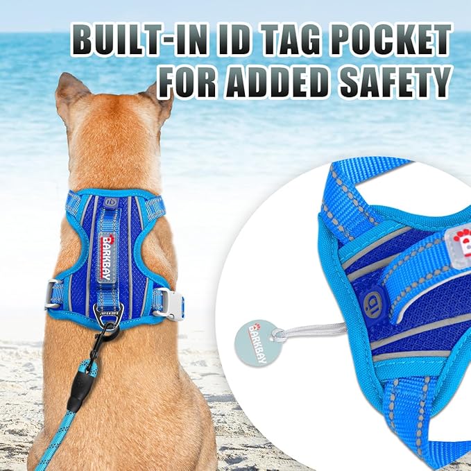BARKBAY No Pull Dog Harness Large Reflective Dog Harness with Front Clip and Easy Control Handle for Walking Training Running with ID tag Pocket(Sapphire Blue & Blue,S)