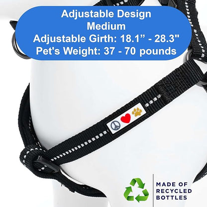 Pawtitas Recycled Reflective Step-in Dog Harness – Adjustable No-Pull Vest for Puppies to Seniors Safe & Comfortable M Black