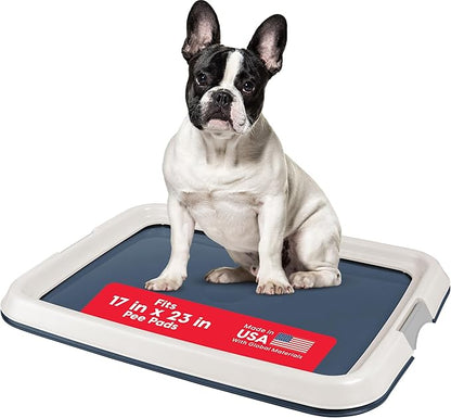 IRIS USA Pee Pad Holder for Dogs and Puppies, Potty Training Tray with Secured Latches, Non-Skid Feet, Leak Protection, Easy Clean Surface, Fits 17"x 23" Puppy Pads Size, Navy