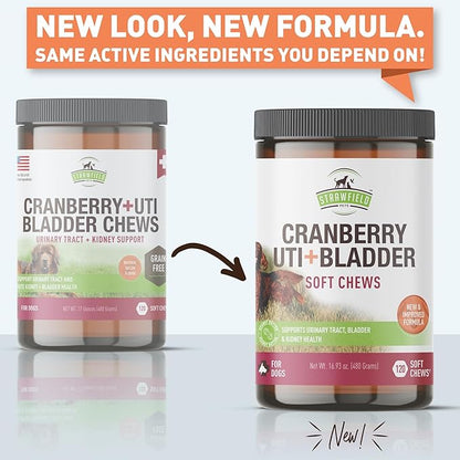 Strawfield Pets Cranberry Bladder & UTI Chews for Dogs D-Mannose + Vitamin C for Urinary Tract Support Peanut Butter Flavored Soft Chews 120 softchews