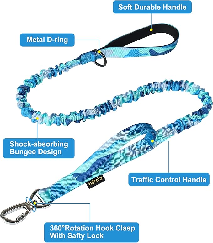 Hotsky Tactical Dog Collar and Leash Set, Heavy Duty Military Airtag Dog Collar with Handle and Metal Buckle for Training and Walking, with Airtag Holder and Two Patches (Blue Camo, XL)