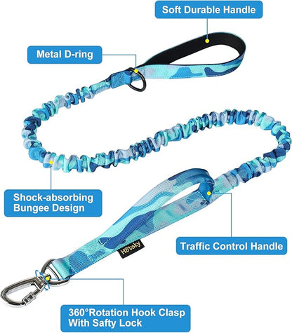 Hotsky Tactical Dog Collar and Leash Set, Heavy Duty Military Airtag Dog Collar with Handle and Metal Buckle for Training and Walking, with Airtag Holder and Two Patches (Blue Camo, XL)