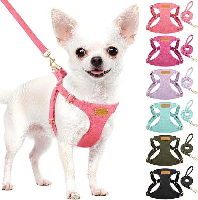 SlowTon Dog Harness Small Sized Dog - Soft XXS Dog Harness and Leash Set No Pull No Chock, Adjustable Lightweight Puppy Harness for XS Small Medium Dogs Cats (Solid Pink, M)