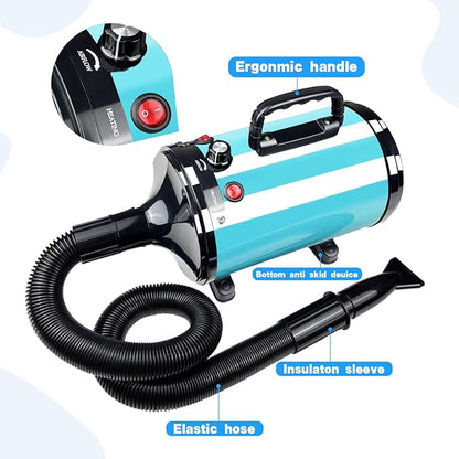 High Velocity Professional Dog Grooming Dryer,Adjustable Temperature and Speed Hair Dryer for Pets with 4 Nozzles