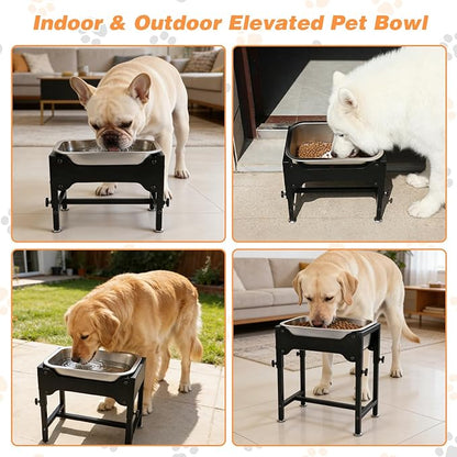 1.25 Gallons Elevated Large Dog Water Bowl, 4 Height Adjustable Stainless Steel Raised Dog Bowls with Stand, Indoor Outdoor Pet Water Bowl Relief Joint Pressure Pet Dishes for Dogs Easy Clean