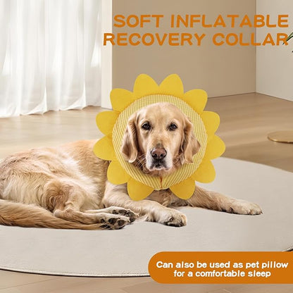 IEUUMLER Inflatable Recovery Dog Collar, Protective Donut Cone, Adjustable Soft Collar for Dog and Cat After Surgery Prevent from Biting & Scratching EU002 - Sunflower L