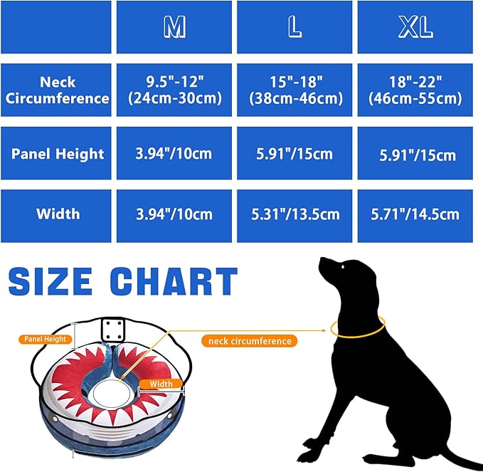 Inflatable Dog Cone Collar Soft Dog Cone Alternative After Surgery to Stop Licking for Large Medium Dogs Recovery Donut Cone Adjustable Neck Collar with Enhanced Anti-Licking Guard Shield,Shark Blue,L