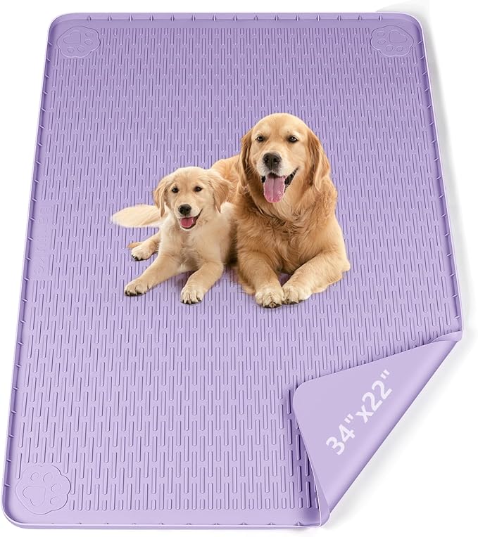 Pee Pads for Dogs, 34" x 22" Extra Large Reusable Silicone Mat, Washable Puppy Training Pads for Potty Training, Non-Slip, Leak-Proof, Indoor Floor Protection (Purple)