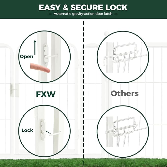 FXW Rollick Unleashed Dog Playpen for Indoor, Yard, RV Camping, 45 inch 48 Panels for Large Dogs, White│Patented