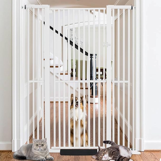 SHYUJAJIE 71 Inch Extra Tall Pet Gate for Cats, 29.5-48" Adjustable Wide Dog Gates, Pressure Mounted Walk Through Tall Cat Gate for Doorways,Hallway,Stairs,House（White）
