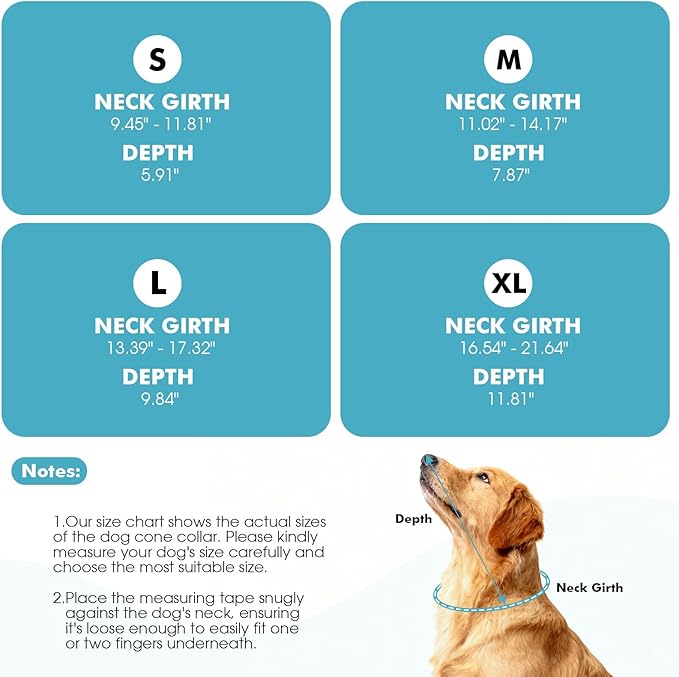 Clear Dog Cone, Elizabethan Collar for Dogs to Stop Licking, Plastic Pet E-Collar Alternative After Surgery, Adjustable Dog Recovery Cone for Wound Healing