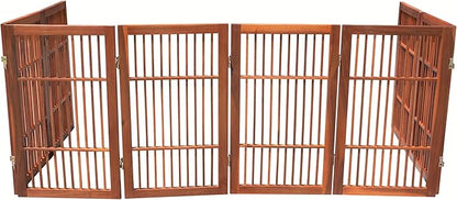 Urnporium Pet Dog Gate Freestanding, Strong Durable Folding Wooden Fence, Portable Acacia Hardwood Safety Barrier for Indoor & Outdoor Use (Brown Pet Gate, 8 Panel 30" Tall)
