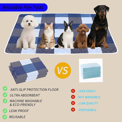 Washable Pee Pads for Dogs with 4-Layer Integrated Waterproof Design, Reusable Super Absorbent Non-Slip Puppy Pads for Crate Training, Home Floor Protection , 40''×60''