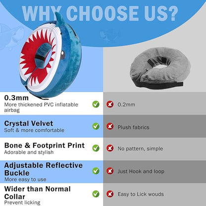 SCENEREAL Dog Cone Alternative After Surgery Pet Recovery Collar for Small Medium Large Dogs Cats, Adjustable Inflatable Donut to Prevent Licking, Shark Print E-Collars S