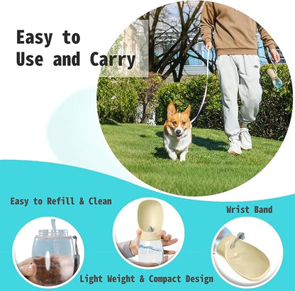 Kalimdor Dog Water Bottle, 12oz Leak Proof Portable Puppy Water Dispenser with Drinking Feeder for Pets Outdoor Walking, Hiking, Travel, BPA Free Food Grade Plastic (Cream Yellow, 12oz)