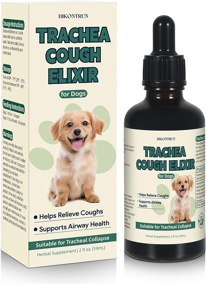 Collapsed Trachea Treatment for Dogs, Cough for Dogs, Trachea Cough Elixir, Natural Herbal Supplements Relieves Cough and Helps Soothe the Throat (2 FL OZ)