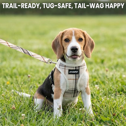 Dog Harness for Small Dogs - Plaid No Pull Dog Vest Harness and Leash Set - Step in Reflective Adjustable Soft Mesh Full Body Dog Harness for Walking, Running, Training...
