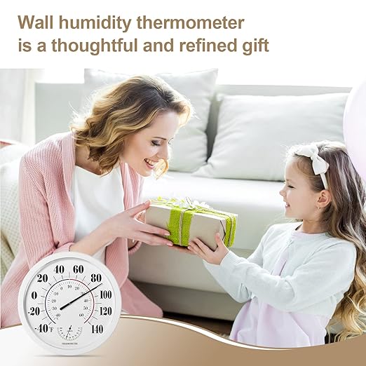 Indoor Outdoor Thermometer Wall Large Numbers Thermometer No Battery 10" Hanging Digital Weather Hygrometers for Home Garden Outside Patio Decor (White)
