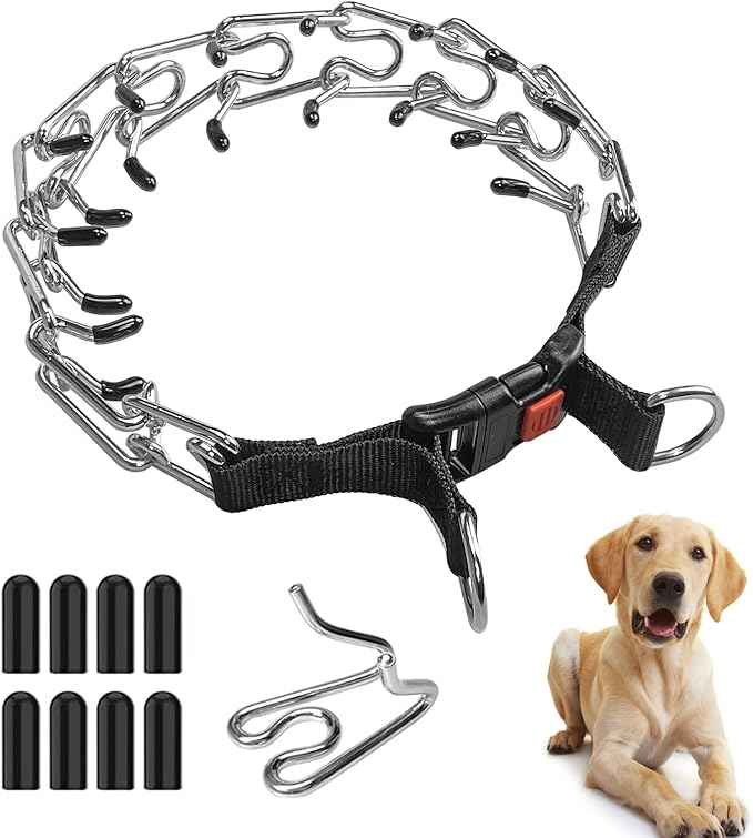 Prong Collar for Large Dogs, Dog Pinch Collar,Dog Choker Collar,High Strength Quick Release Metal Buckle,Comfort Rubber Tips,for Large Dog