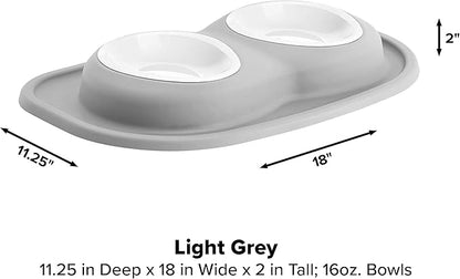WeatherTech Double Low Pet Feeding System w/Plastic Dog/Cat Bowls - 16 oz (2 Cups) Light Grey (PDL1602LG)