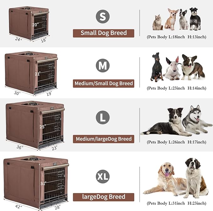 DONORO Dog Crates for Medium Large Size Dogs Indoor Double Door Dog Kennels & Houses for Puppy and Cats, Collapsible Metal Contour Dog Cages (Brown, 36.0" L x 23.0" W x 25.0" H)