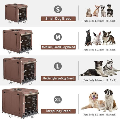 DONORO Dog Crates for Medium Large Size Dogs Indoor Double Door Dog Kennels & Houses for Puppy and Cats, Collapsible Metal Contour Dog Cages (Brown, 36.0" L x 23.0" W x 25.0" H)