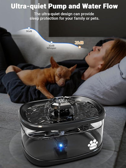 Kastty 2.5Gal/9.5L Dog Water Fountain 3 Flow Modes Cat Fountain with 2 Flower Spouts& 7" Larger Filter Super Filtration& Smart 3 in 1 LED Safe Pump, BPA-Free, Quiet for Large Dogs& Multi Pets(FS68)