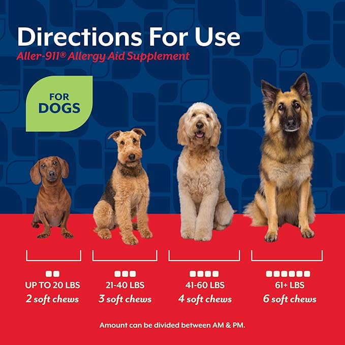NaturVet Aller-911 Advanced Allergy Aid for Dogs, Cats – Antioxidant-Rich Pet Supplement with Omegas, DHA, EPA – Helps Support Dog Immune System, Cat Respiratory Health, Skin Moisture 180 Soft Chews