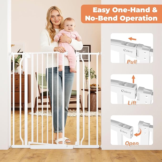 40" Extra Tall Baby Gate for Stairs, Auto Close Stroller Friendly Dog Gate Indoor for Doorways, Pressure Mounted 29"-40" Wide Baby Gate, Easy Walk Through Gate for Children & Pets, White